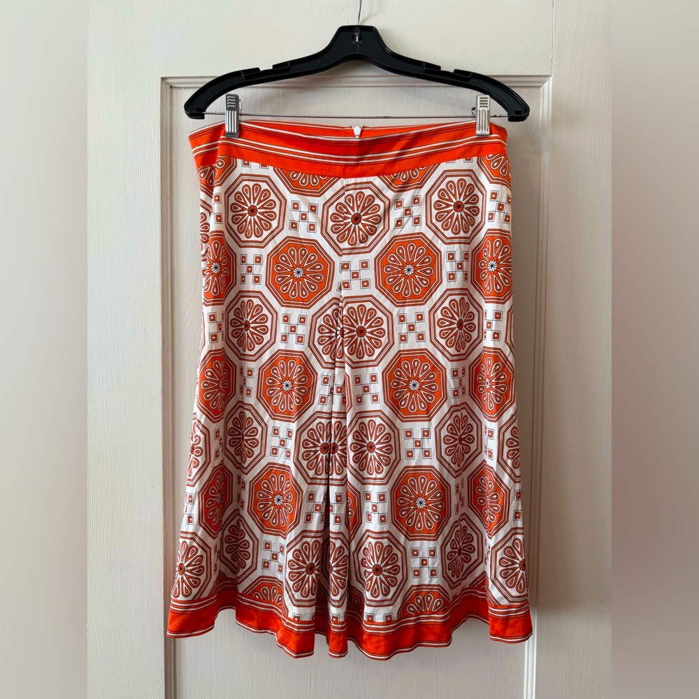 Trina Turk | Silk Orange Geometric Medallion Pleated Skirt 6